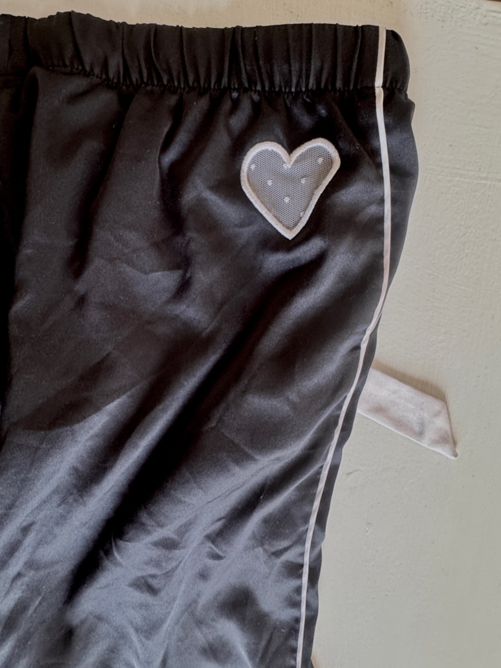 Victoria's Secret Black Satin Pajama Pants with Pin-strip & Heart Cutout - Picture 2 of 9